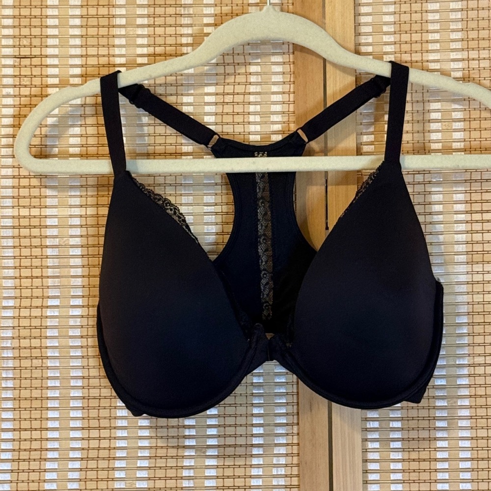 Maidenform Black Front Close Racerback Underwire Bra Lace Trim 34DD DM9502